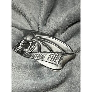 Vintage Skull Bat Wing Belt Buckle Indiana Metal Craft 1982 Running Free 4in